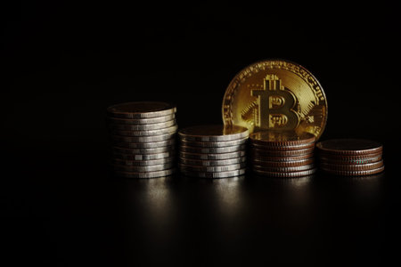 Stack of money coin on black background, Saving money concept