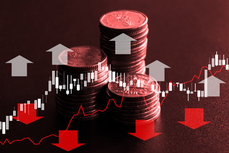 Stock market or forex trading graph and candlestick chart suitable for financial investment concept. Economy trends background for business idea and all art work design. Abstract finance background.の写真素材