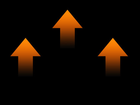 Arrow icon. Orange symbol on black background. Flat style.の写真素材