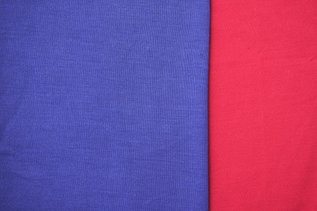 Red and blue textile background. Textile texture. Top view.の写真素材