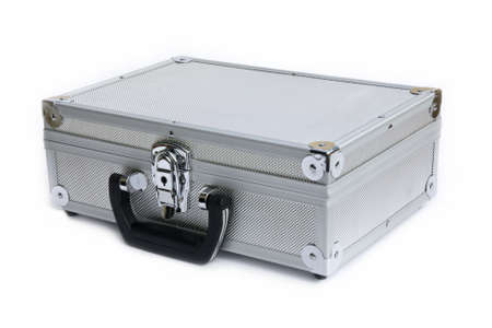 Metal case with lock isolated on whiteの写真素材
