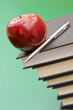 Back to school, books, apple and pencilの写真素材