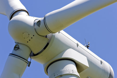 Close up of wind turbine in a windfarm