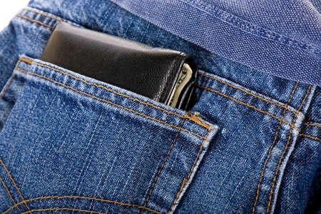 Wallet showing in back pocket of jeansの写真素材