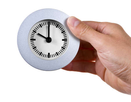 Hand holding clock , appointment and time concept