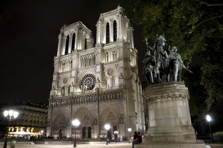 Notre Dame in Paris taken at nightの写真素材
