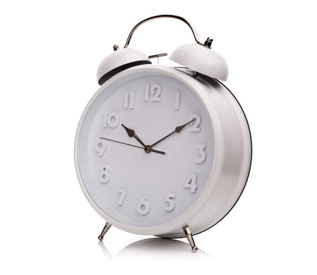 Alarm clock with white face isolated