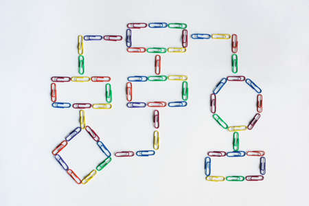 Organizational flow chart made from coloured paper clipsの写真素材