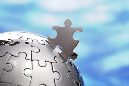 Last piece of a global puzzle concept for business solutions and strategy