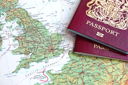 British passport and map of Europeの写真素材