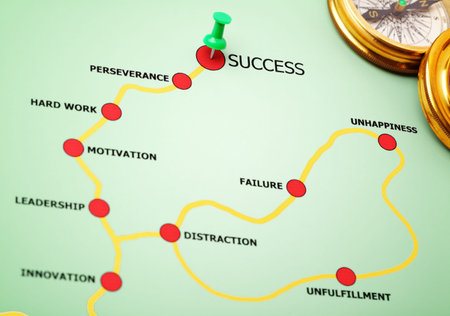 Push pin showing the direction on the road to success