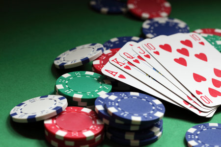 Winning hand in poker royal flush with gambling chips