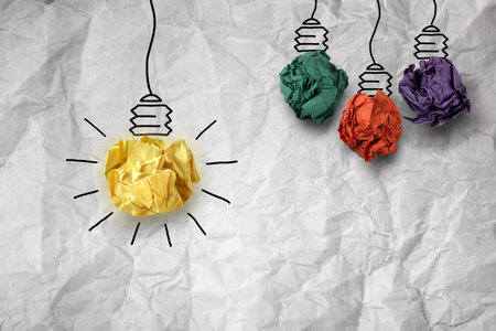 Inspiration concept crumpled paper light bulb metaphor for good idea