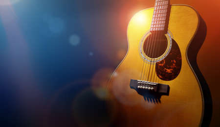 Guitar and blank grunge stage background with copy space for gig posterの写真素材