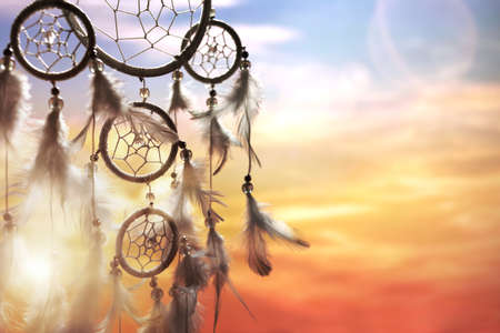 Dreamcatcher at sunset with copy spaceの写真素材
