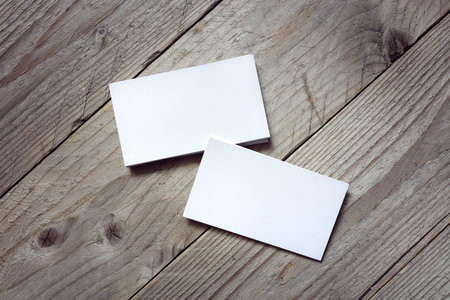 Business card template for branding identity on wood background