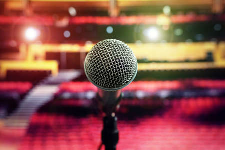 Microphone on stage in theater or concert hallの写真素材