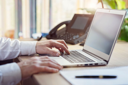 Businessman using laptop computer in office