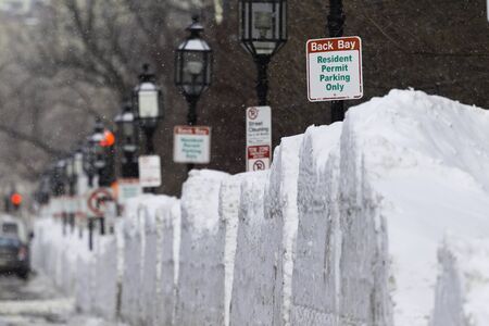Snow covered the street of cityの写真素材