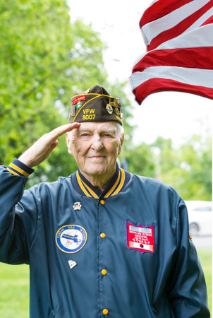 Veterans Saluting at Memorial Day Ceremony in Lexington, MAのeditorial素材