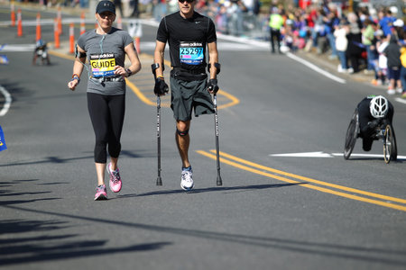 118th Boston Marathon took place in Boston, Massachusetts, on Monday, April 21 (Patriots' Day) 2014. Disable Runners.のeditorial素材