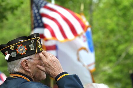 Memorial Day Ceremony hold in Lexington, Massachusetts on May 26, 2014. Veteran Saluting.のeditorial素材