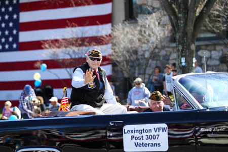 Veterans at Patriotsâ€™ Day Parade held in Lexington, MA on April 22, 2014.