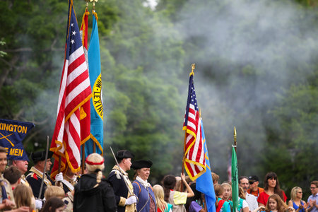 Battle Green, Memorial Day Ceremony Held in Lexington, MA on Tuesday, Sunday, May 24, 2015.のeditorial素材