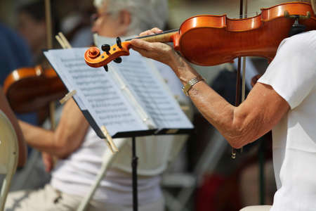 Symphony Orchestra Play in Open Place in Summer, Cambridge, Massachusetts, USA,の写真素材