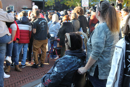 Salem, MA, US. October 30, 2022: People visiting the annual Haunted Happenings event held during the month of October in celebration of the town's history of witch trials.のeditorial素材