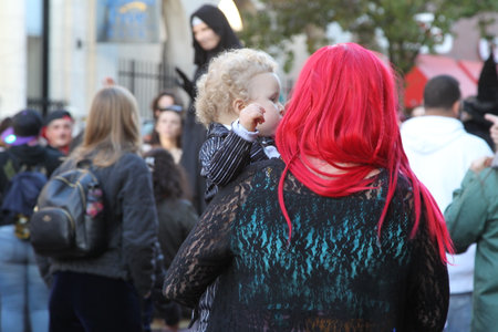 Salem, MA, US. October 30, 2022: People visiting the annual Haunted Happenings event held during the month of October in celebration of the town's historyのeditorial素材