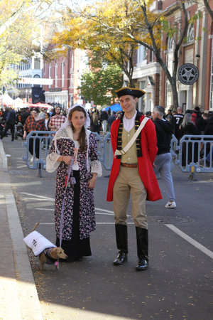 Salem, MA, US. October 30, 2022: People visiting the annual Haunted Happenings event held during the...