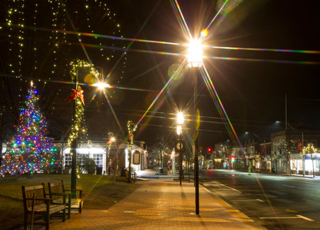 Christmas and New Year Holiday Decoration Lighting at Town in NIght.の写真素材