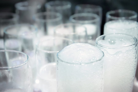 Champagne glasses, close up of the bubbles
