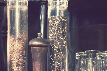 peppermill, closeup of spicesの写真素材
