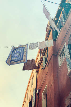 traditional clothesline in Venice - Italy, beautiful vintage urban sceneの写真素材
