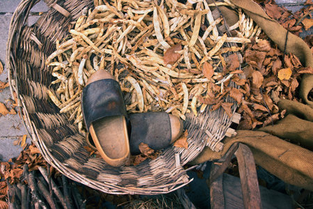 traditional rural shoes, handmade wooden object used by the populations of northern Italy