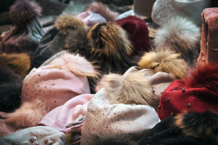 warm headwear for winter, background image of woolen hats (on the top of the picture)
