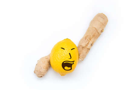 fight the flu, funny creatures made of lemon and gingerの写真素材
