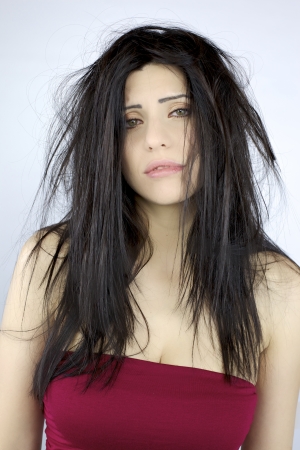 Sad Depressed Beautiful Woman About Her Messy Hair Royalty Free
