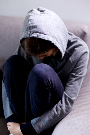 portrait of woman scared and lostの写真素材