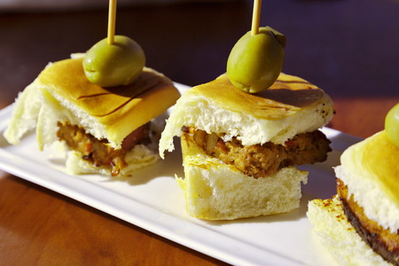 Savory meatloaf sliders with tasty olive accentの写真素材