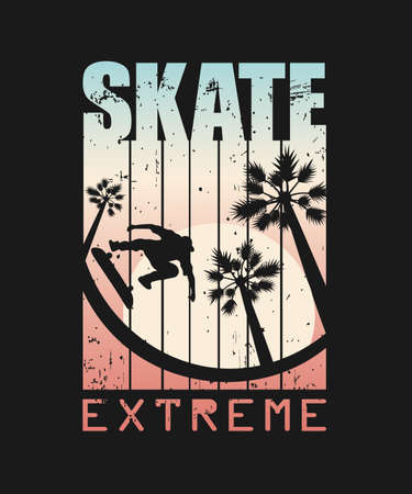Print For T-shirt. Skate Extreme sport. Vector illustrationのイラスト素材