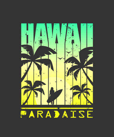 Print For Tshirt. Hawaii surfing. Grunge style.Vector illustrationのイラスト素材