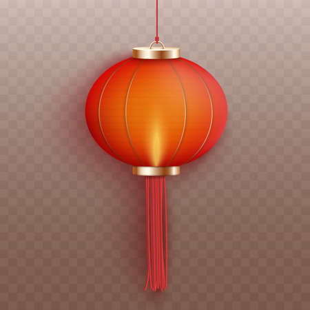 Red Traditional Chinese lantern. Isolated on transparent background.Vector illustrationのイラスト素材