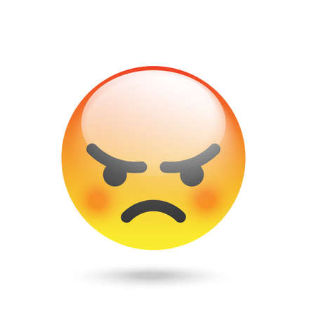 Angry high quality 3d vector round yellow cartoon bubble emoticon. Vector illustrationのイラスト素材