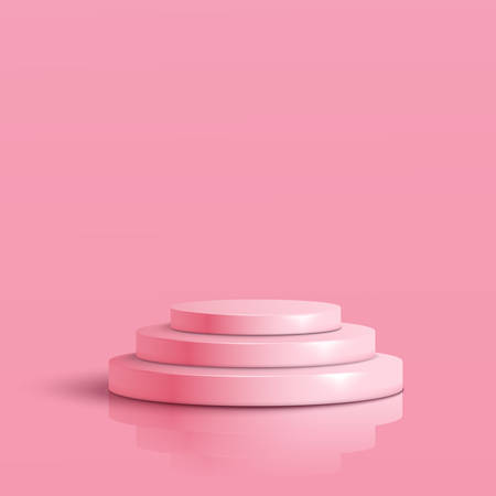 Pink round podium. Pedestal in pastel colored room with spot lights scene.Vector illustrationのイラスト素材