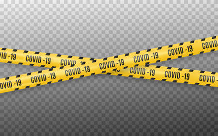 Coronavirus 2019-nCOV , realistic seamless yellow and white security tapes, warning tape fencing flu. Global pandemic of COVID-2019. Pandemic Novel coronavirus COVID-19 disease.Vector illustrationのイラスト素材