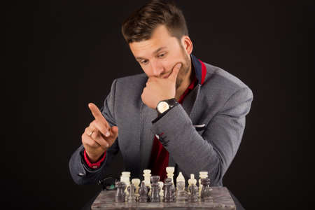 man playing chessの写真素材