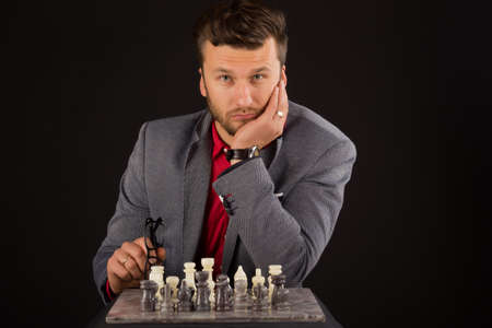 man playing chessの写真素材